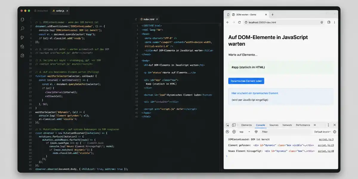 Auf DOM-Elemente in JavaScript warten