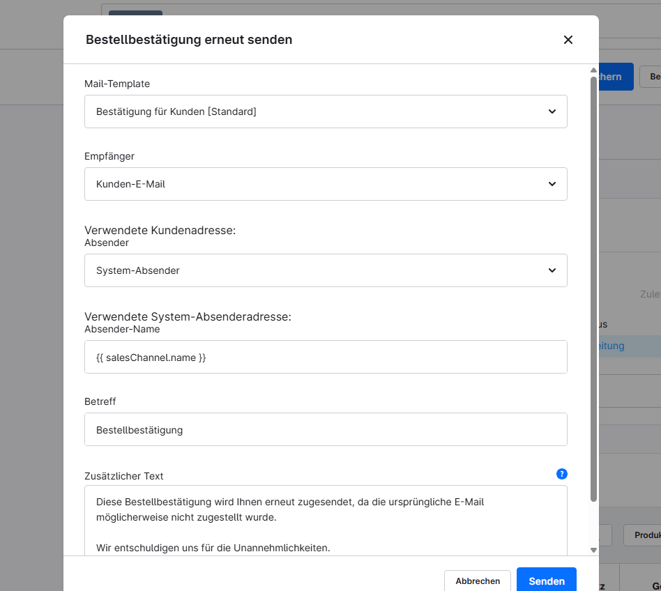 Bestellbestätigung erneut senden (Order Confirmation Mail)