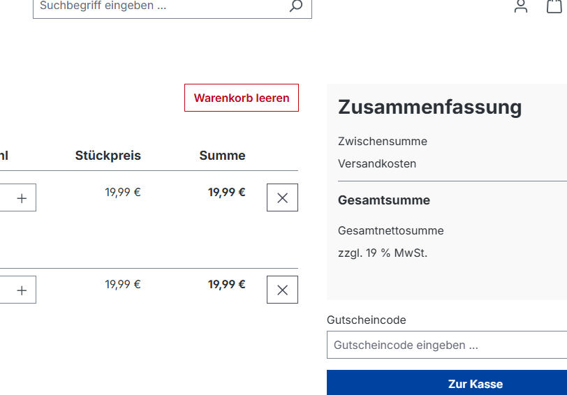 RootRifs Warenkorb leeren Button